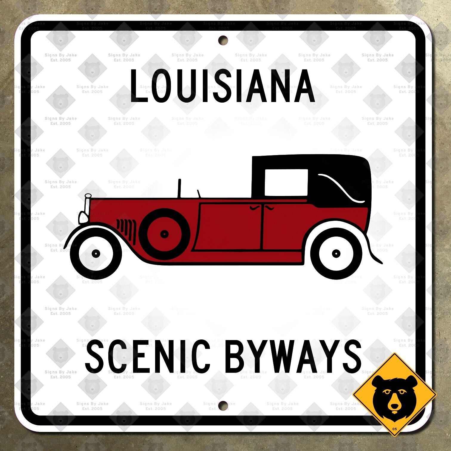Louisiana Scenic Byways classic car highway marker 1993 road guide sign 16x16