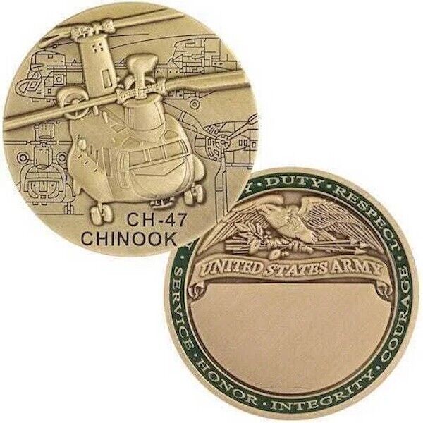 Engravable Boeing CH-47 Chinook Helicopter Challenge Coin, US Army  CC-CH-47
