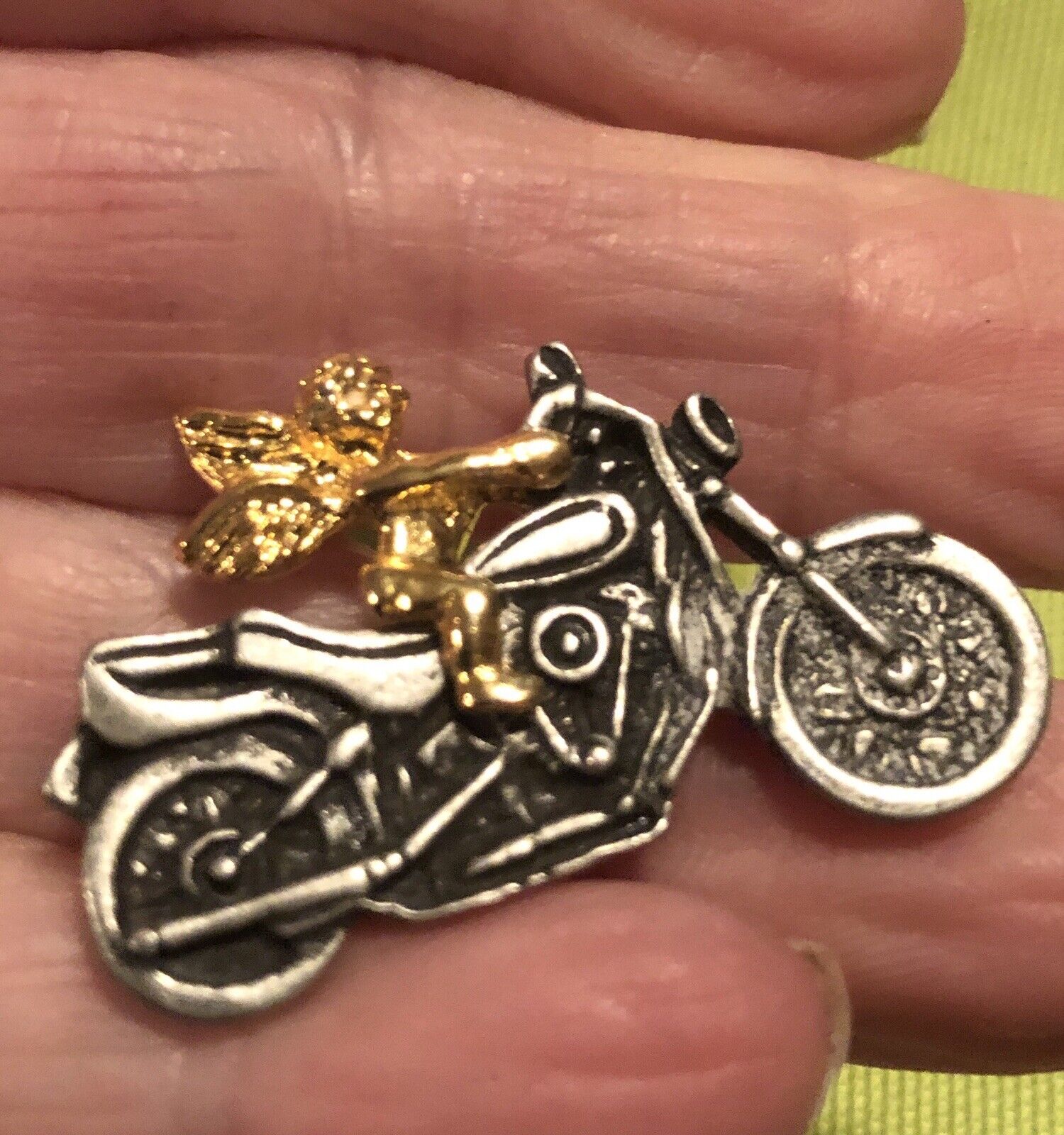 ANGEL Riding HARLEY DAVIDSON Motorcycle Bike Pewter Hat Lapel Pin or Tie Tack