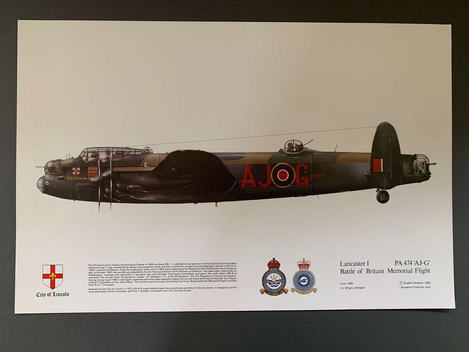 Lancaster 1 Battle of Britain Memorial Flight Print. Dugald Cameron. 1980.