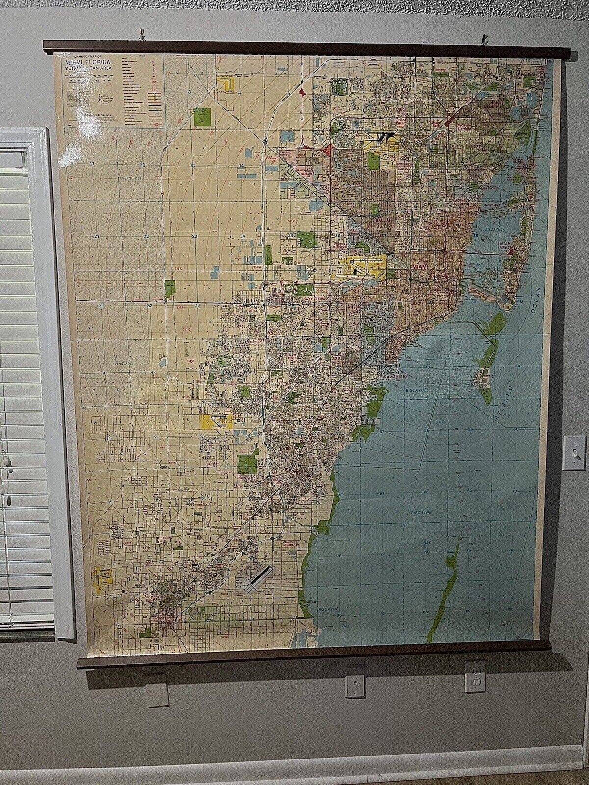 Vintage Champion Map Corp Miami Florida Metropolitan Area Roll Down Wall 1989