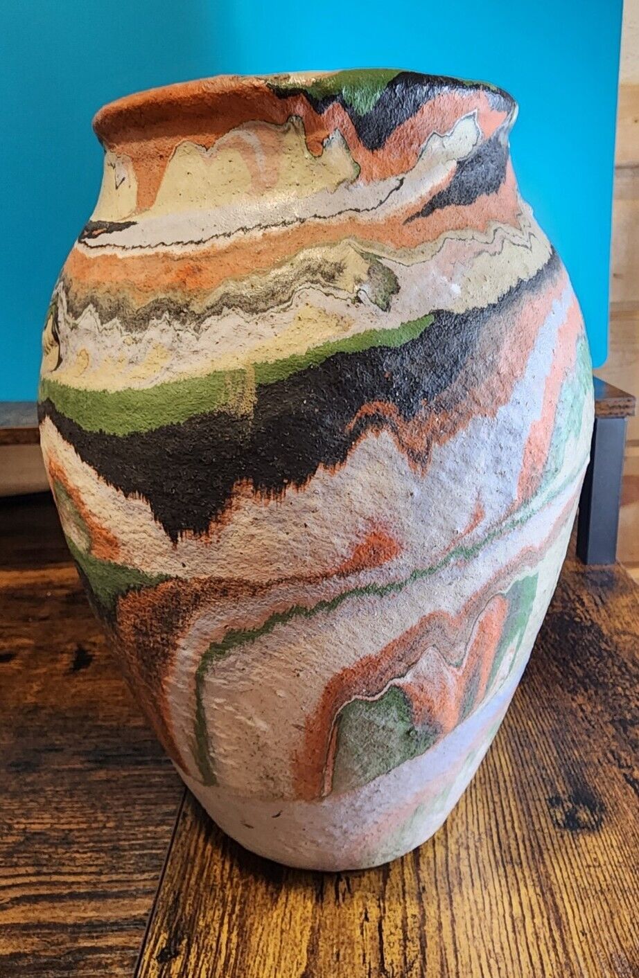 10” Ozark Roadside 1930 Vintage Pottery  Vase Orange Green  Black Colorway
