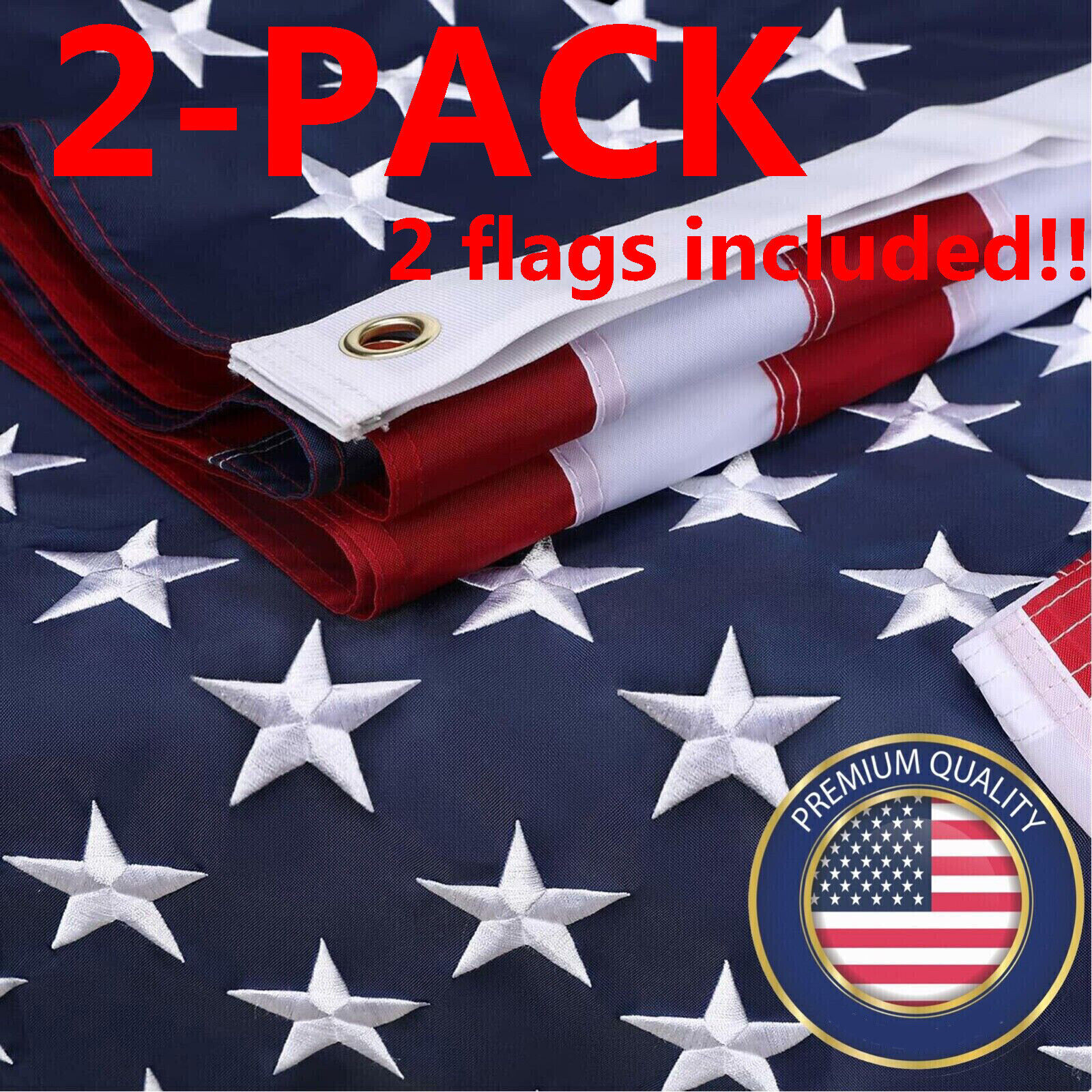 2X US USA American Flag 4x6 Luxury Embroidered United States Flag Outdoor