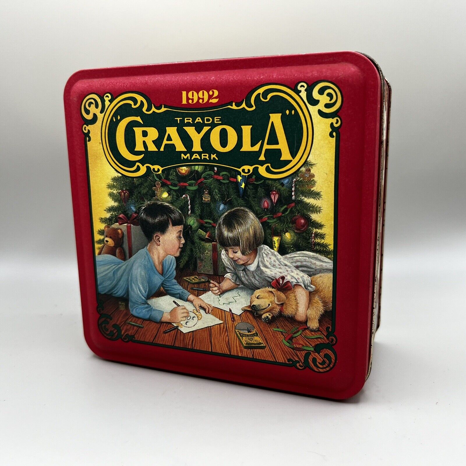 Vintage 1992 Crayola Tin Container Holiday Christmas Design