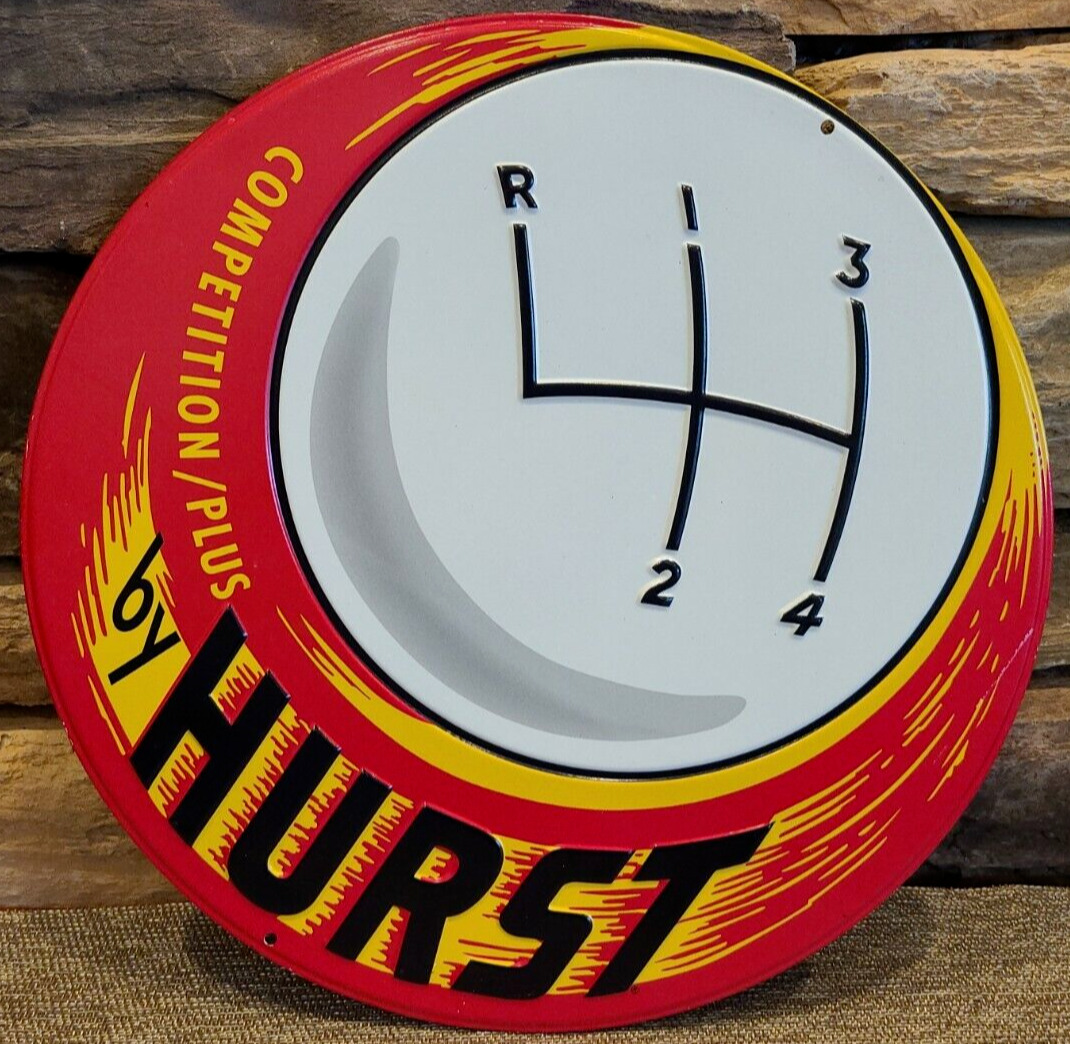 HURST SHIFTER 12” DIAMETER METAL SIGN NIP COMPETITION PLUS 4-SPEED BY HURST