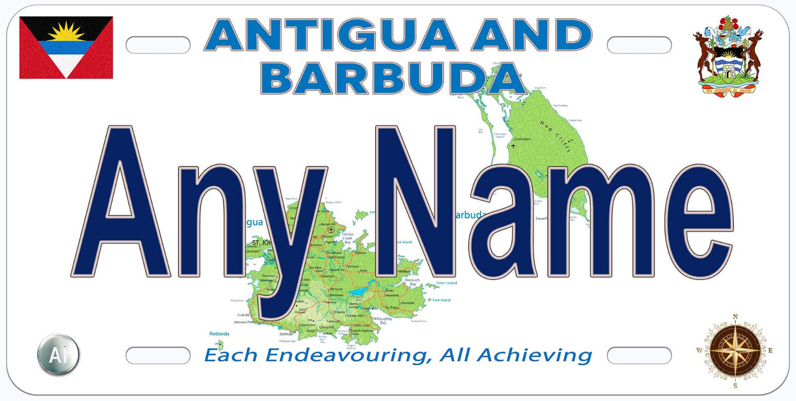 Antigua and Barbuda Caribbean Any Name Personalized Novelty Car License Plate