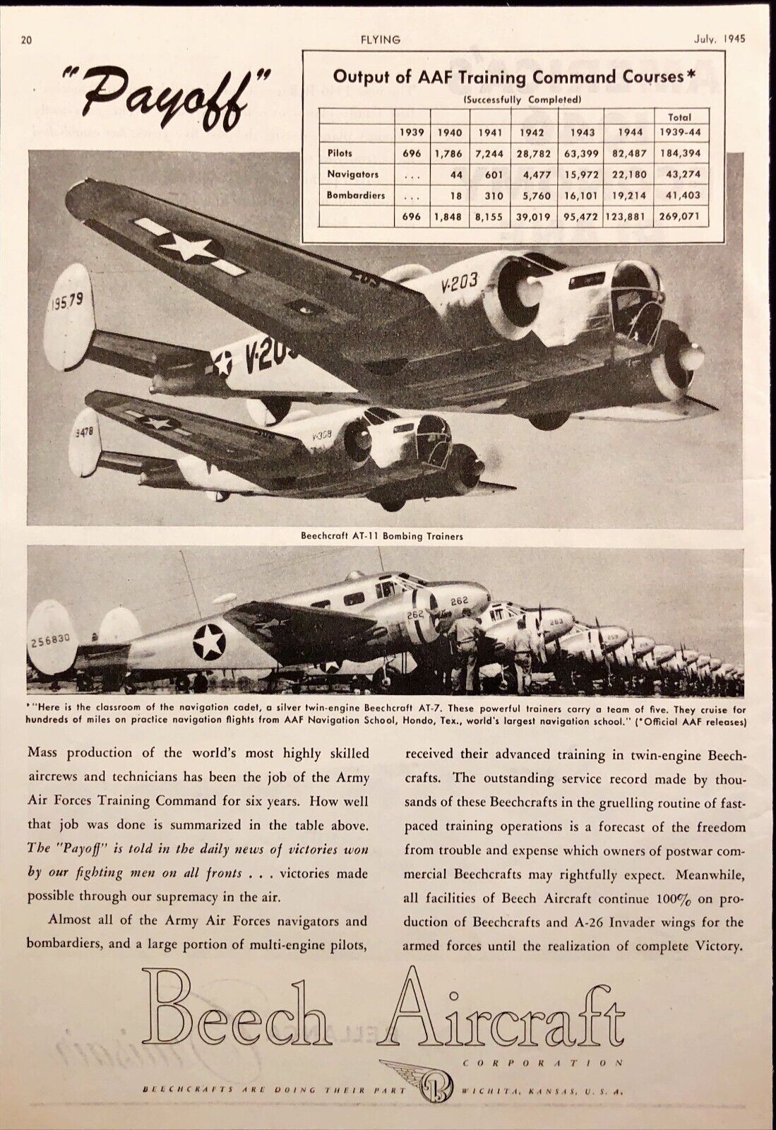 1945 Beech Aircraft Beachcraft AT-7 & AT-11 Trainers Army Air Force AAF Print Ad