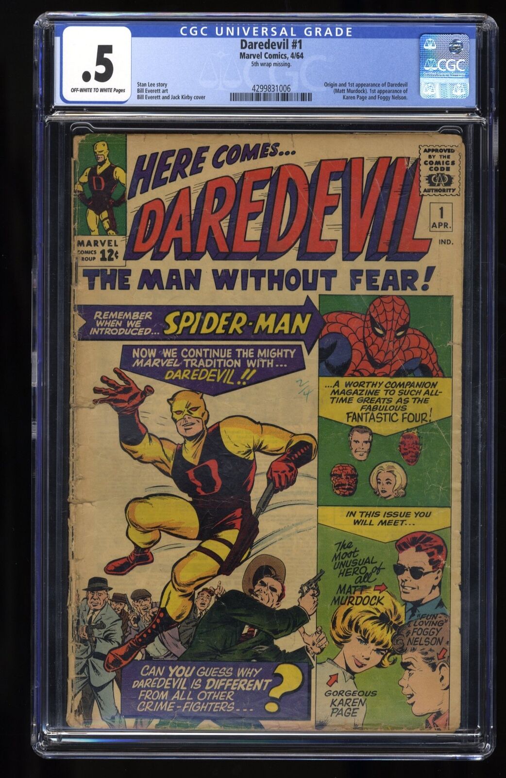 Daredevil #1 CGC P 0.5 Off White to White Origin and 1st Appearance Marvel 1964