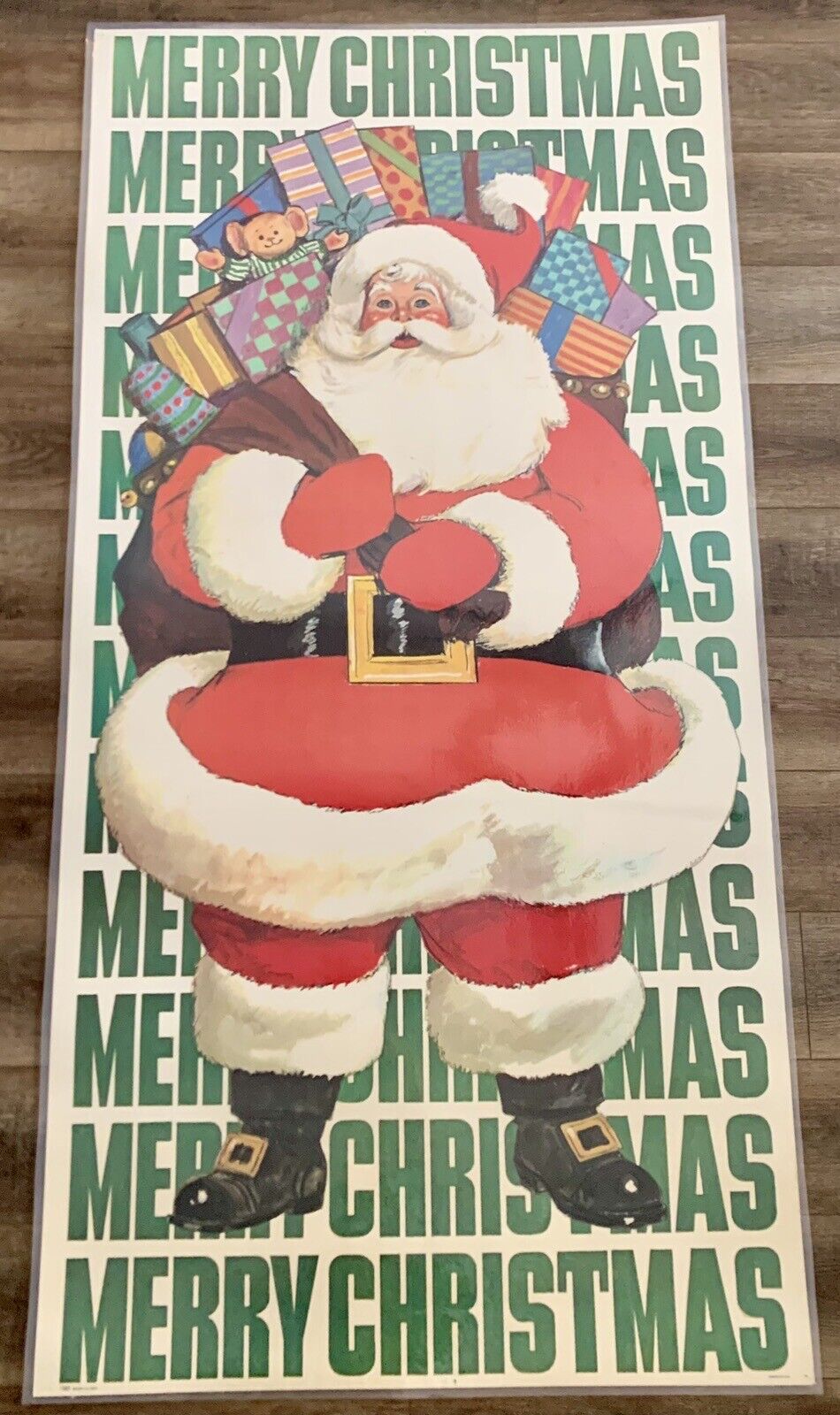 Vintage 1960’s Merry Christmas Santa Claus Door Poster Huge 6’ Laminated by PSI