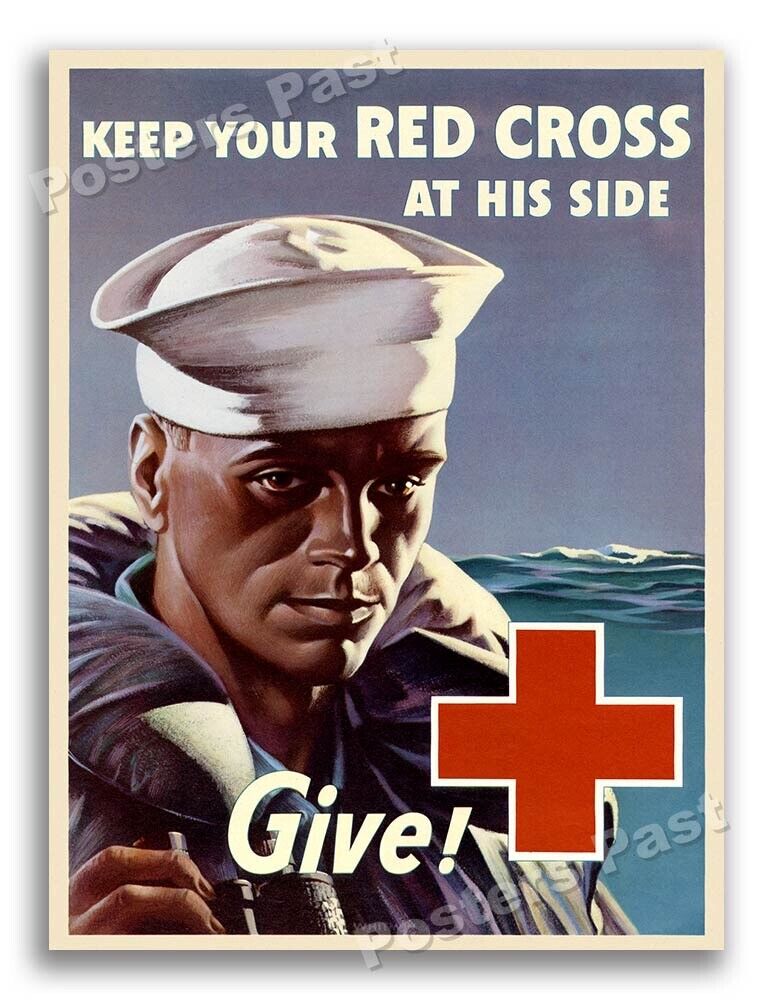 1944 Red Cross At His Side - Sailor Vintage Style WW2 Poster - 24x32