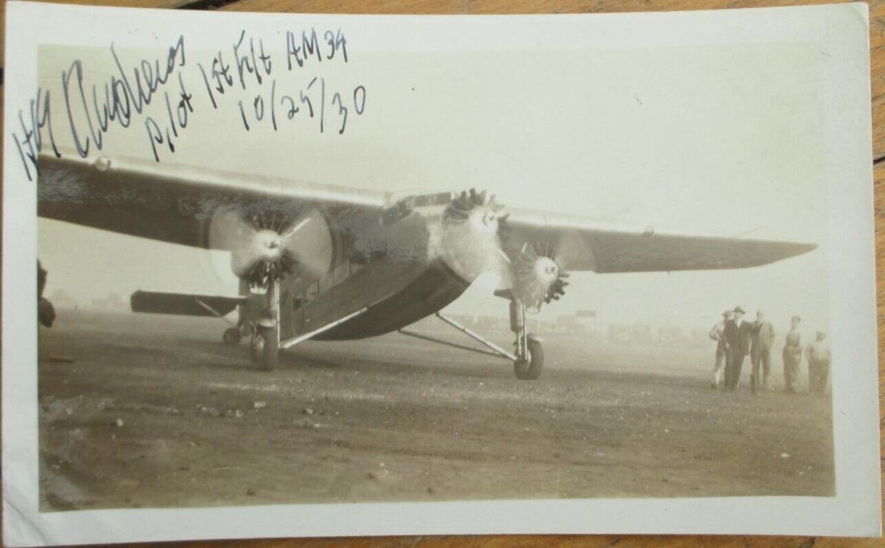 Aviation 1930 Photograph, Airplane Ford Tri Motor, TWA Airline, Pilot Autograph