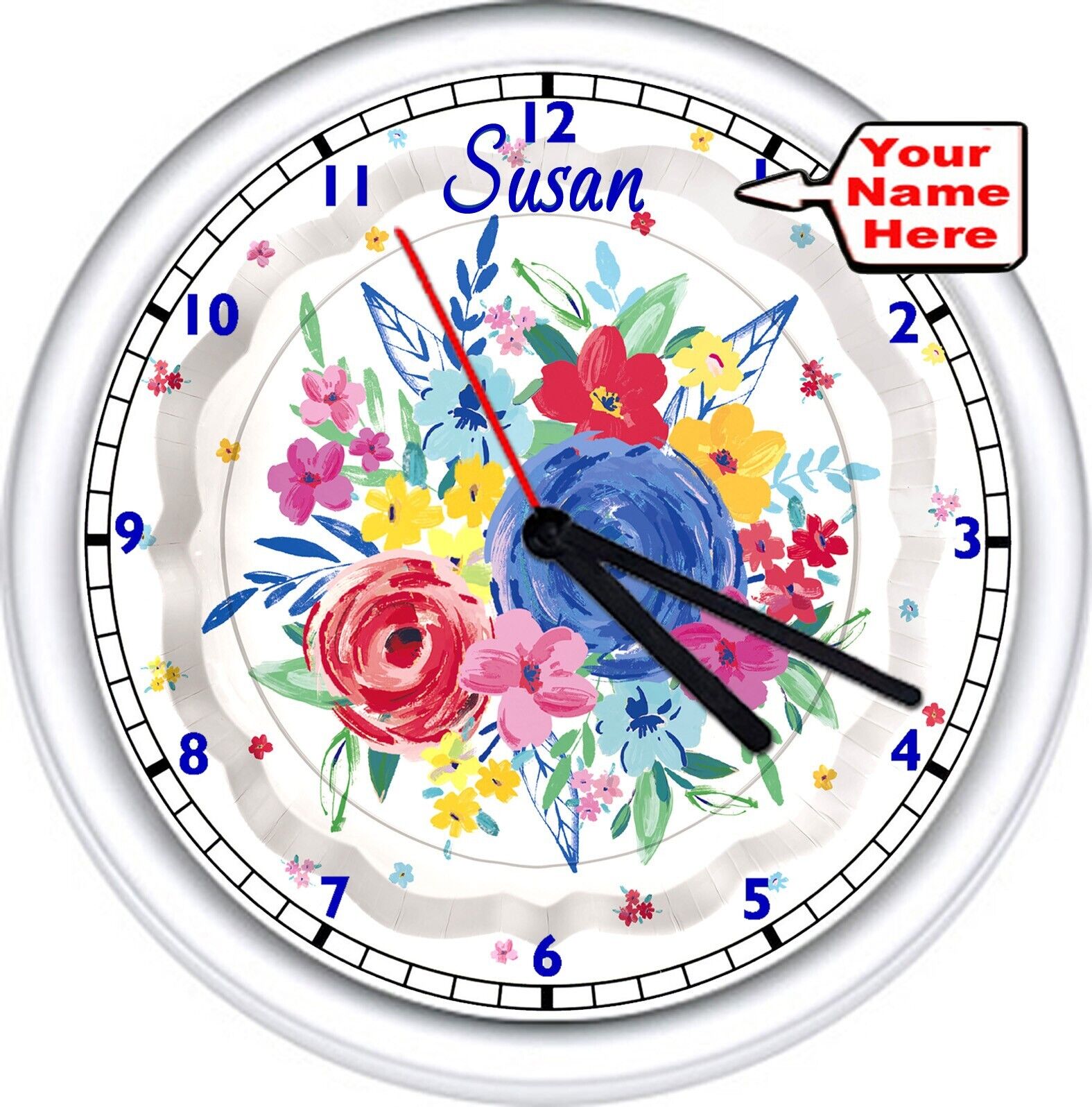 Custom Personalized Name Woman\'s Farm Kitchen Floral Pioneer Decor Wall Clock