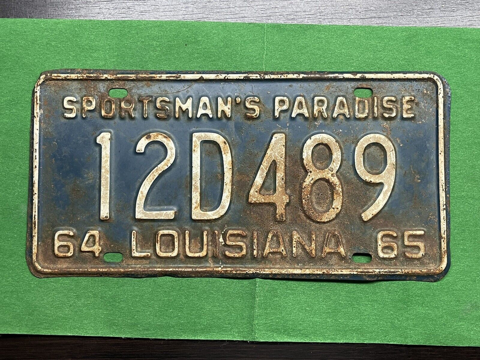 Vintage 1964 1965 Louisiana Sportsman's Paradise License Plate# 12D489