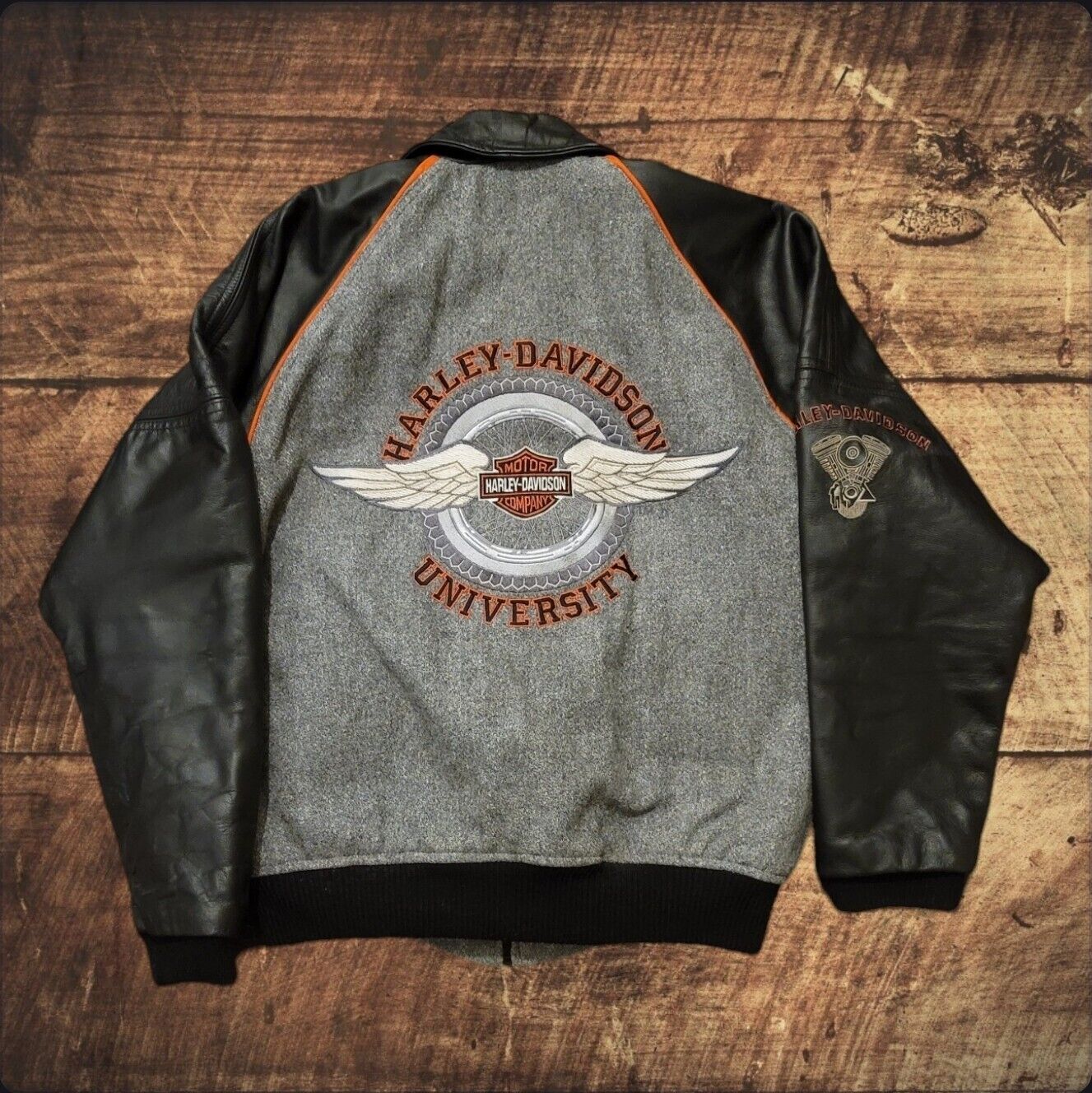 VINTAGE Harley Davidson University Biker Leather and Wool Jacket XS Made in USA