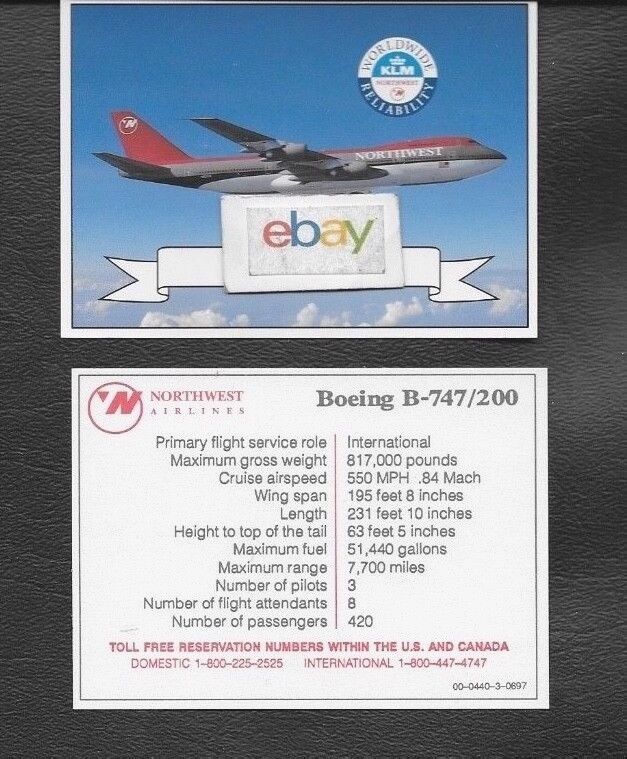 NORTHWEST AIRLINES BOEING 747-200 PILOT CARD COLLECTOR CARD 1997