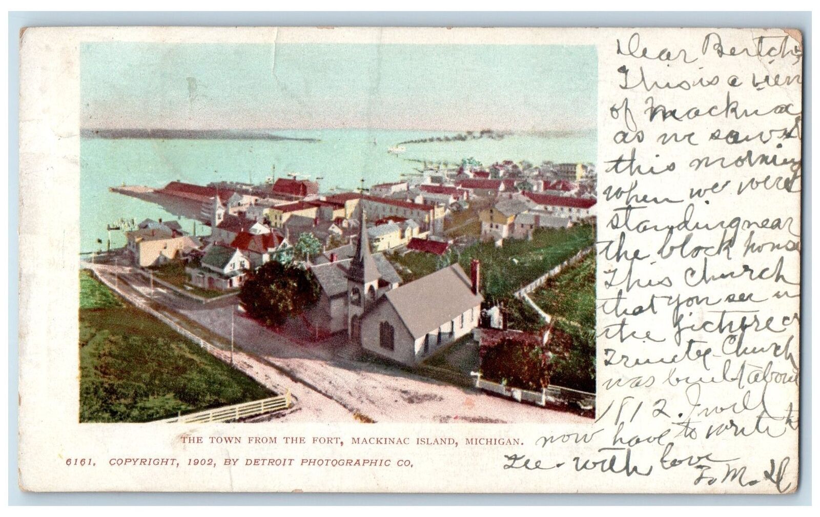 1903 The Town From The Port Mackinac Island Michigan MI Posted Vintage Postcard