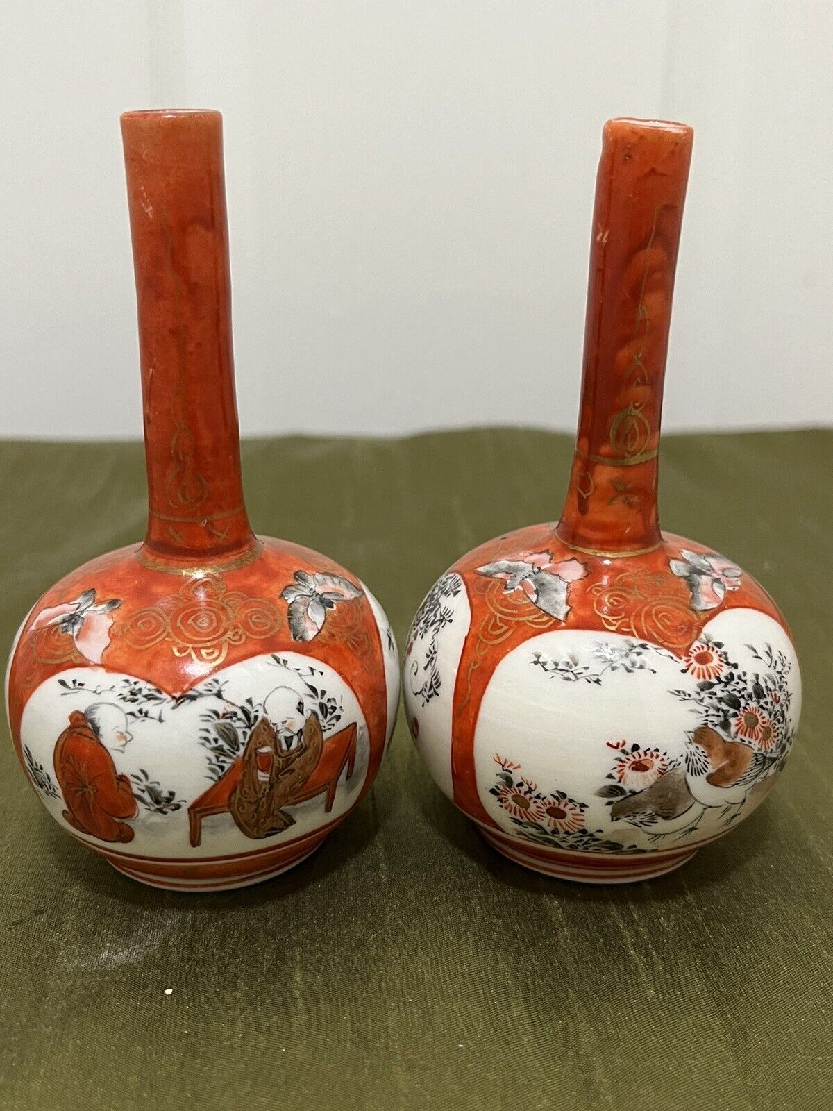 Pair Of Small Vintage Japanese Pencil Stick Vase