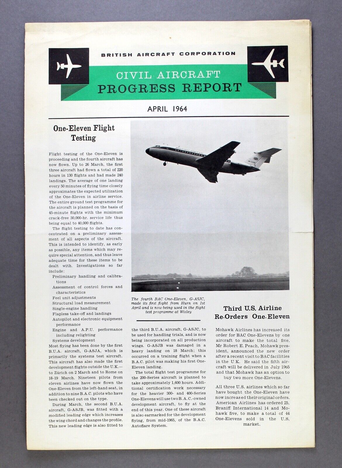 BAC CIVIL AIRCRAFT PROGRESS REPORT APRIL 1964 - ONE ELEVEN - VICKERS VC10