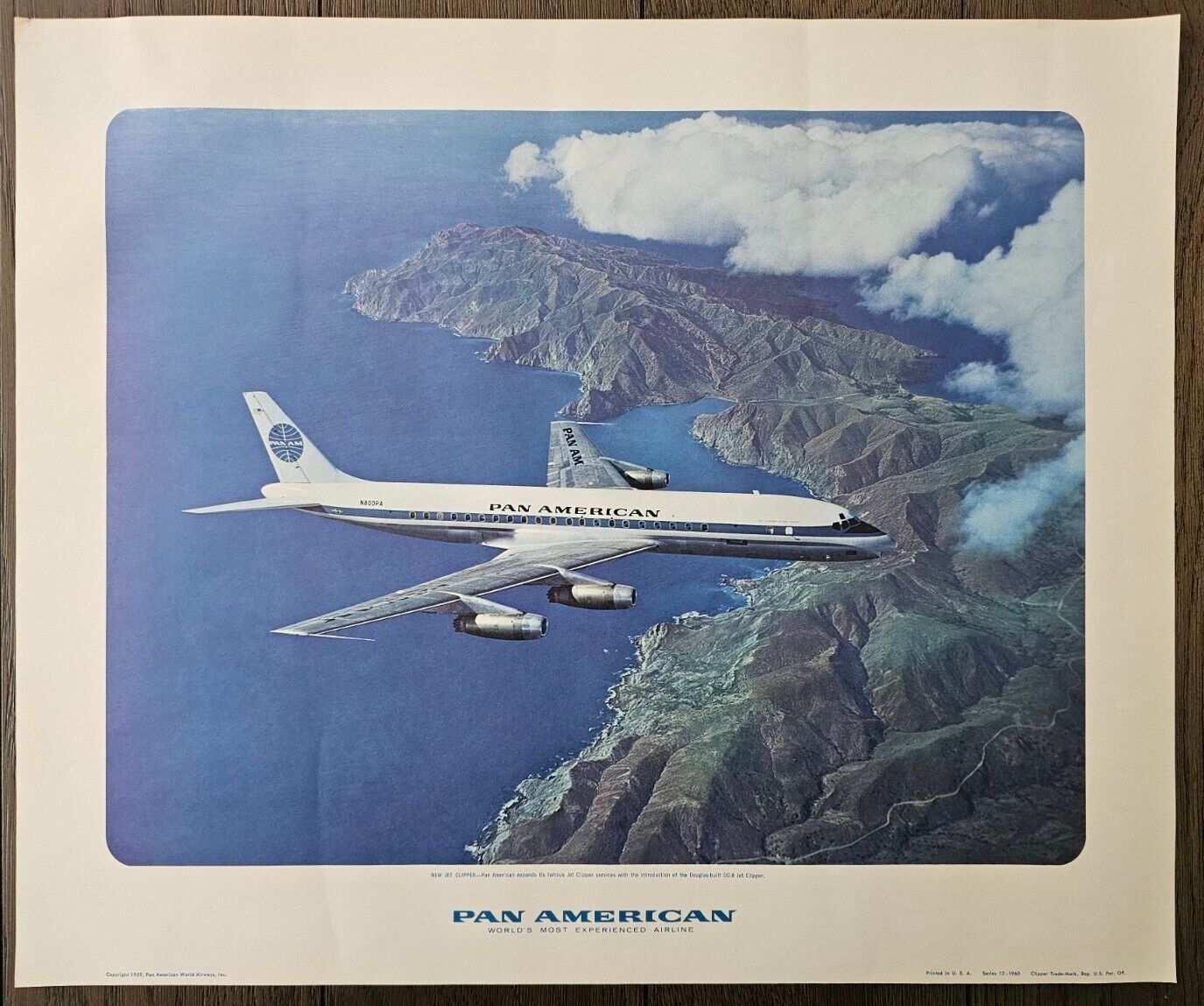 Vintage Poster Pan Am New Jet Clipper DC-8 Series 12 - 1960 Douglas built jet