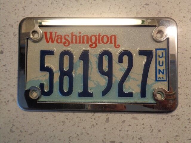 1987-2000 Washington Motorcycle License Plate & Frame. For Year of Manufacture 