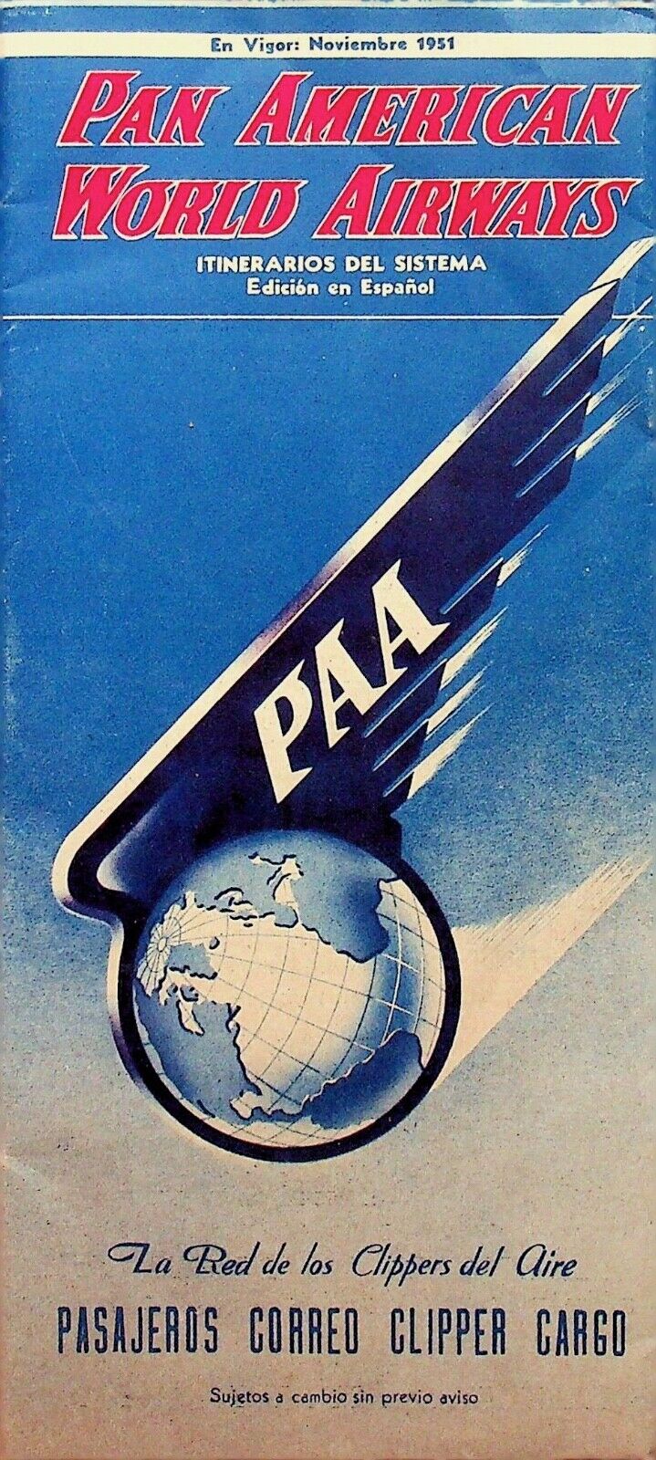 1951 PAN AMERICAN NOVEMBER AIRLINE TIMETABLE SCHEDULE BROCHURE - E13-J