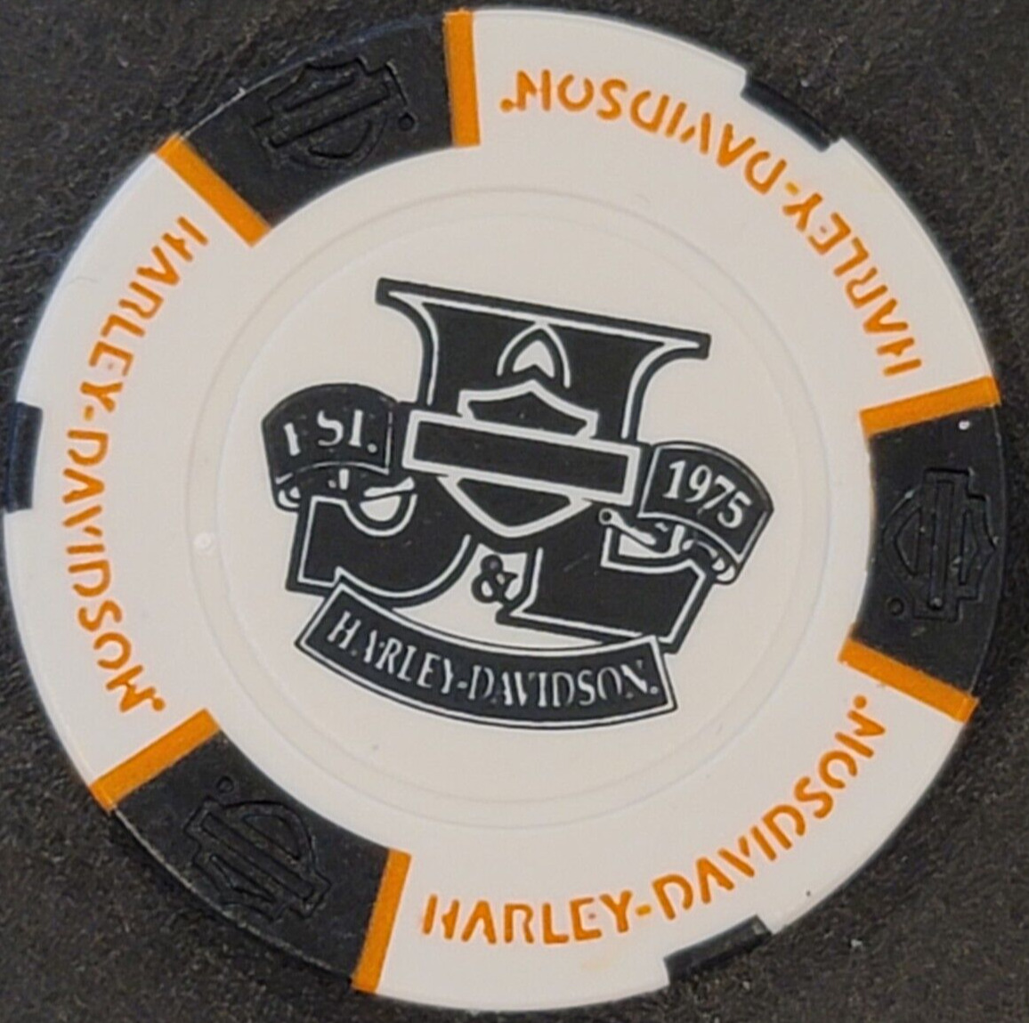 J&L HD (White/Black/Orange) SOUTH DAKOTA ~ Harley Davidson Poker Chip