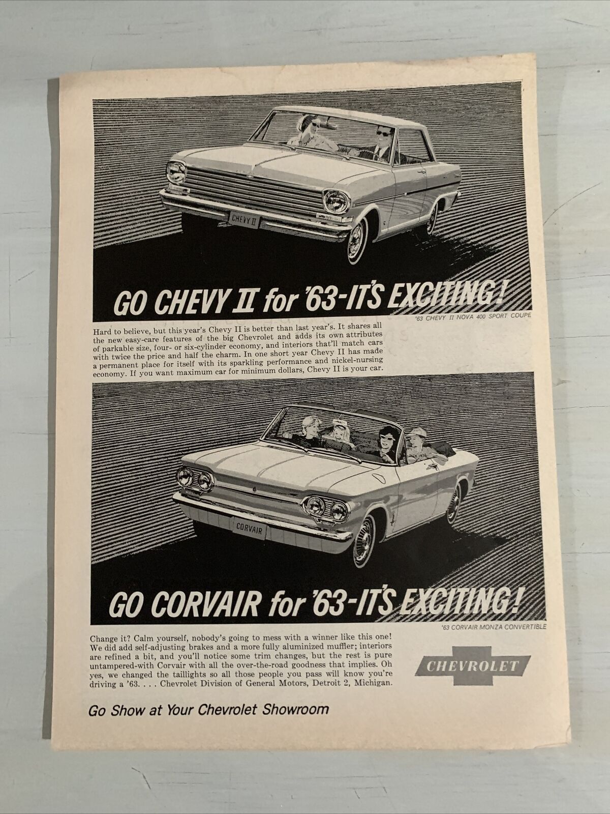 1963 Chevrolet Corvair Monza Advertisement Print Art Car Ad Chevy II Nova