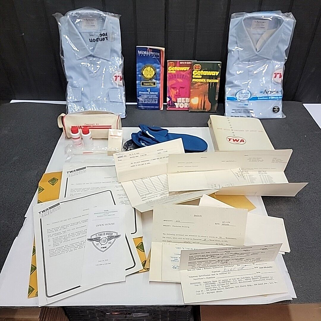 TWA Collectibles Lot 1950s-2000 Documents Shirts Slippers Getaway Guides & MORE