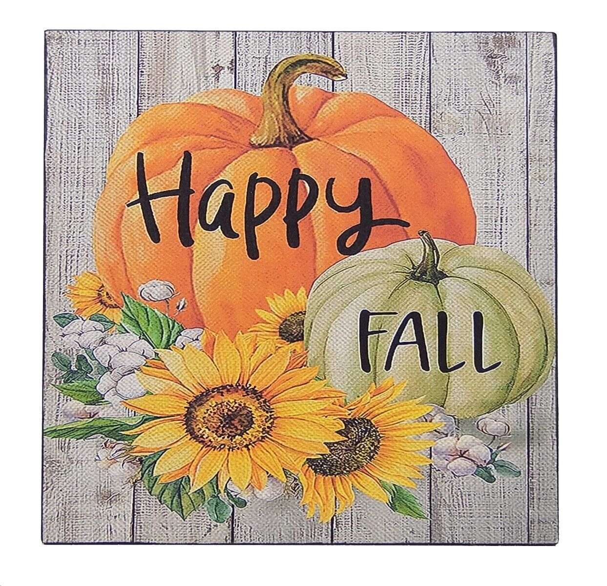 Happy Fall Pumpkin Sunflower Fall Thanksgiving Sign Shelf Sitter Wall Art 5 x 5\