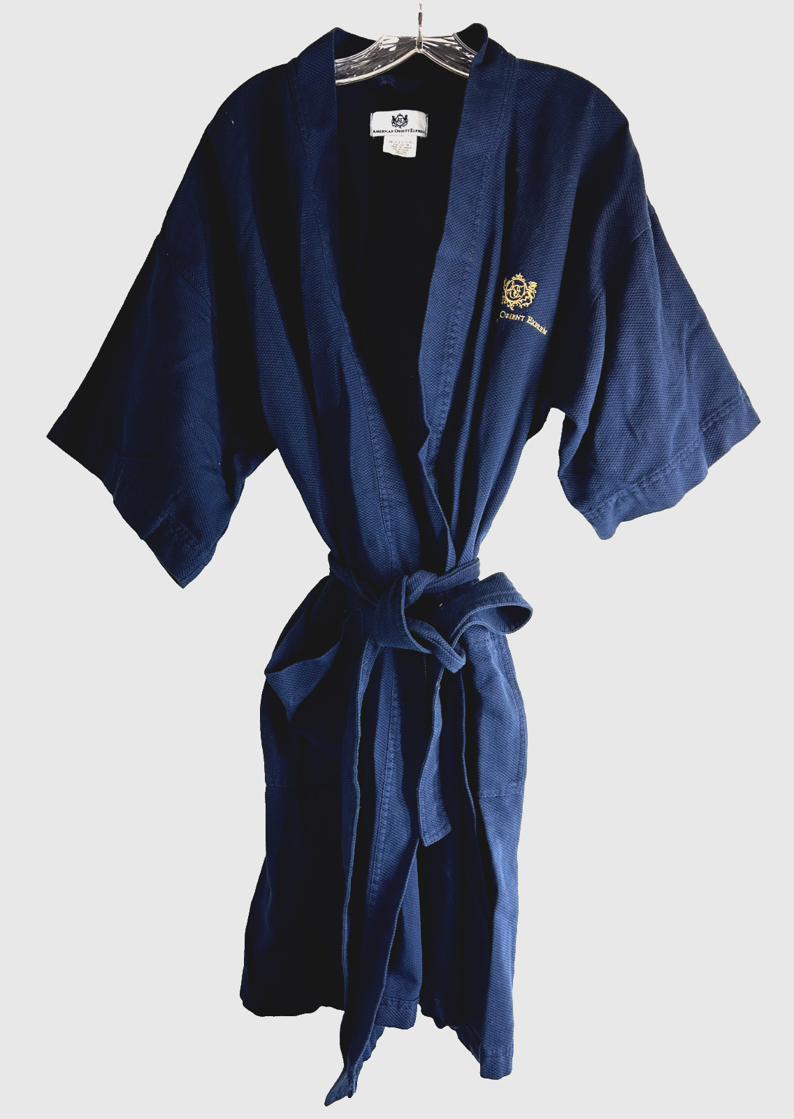American Orient Express Train robe one size navy gold Embroidered waffle crest