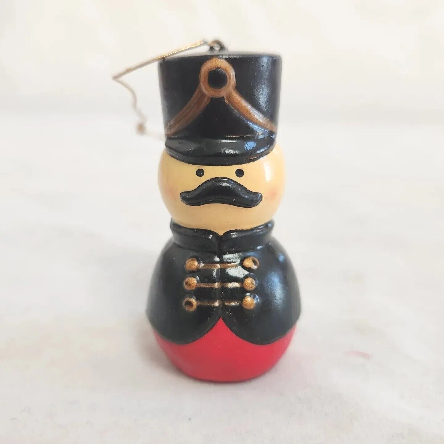 Vintage Wood Toy British Royal Guard Soldier Christmas Ornament Black Mustache