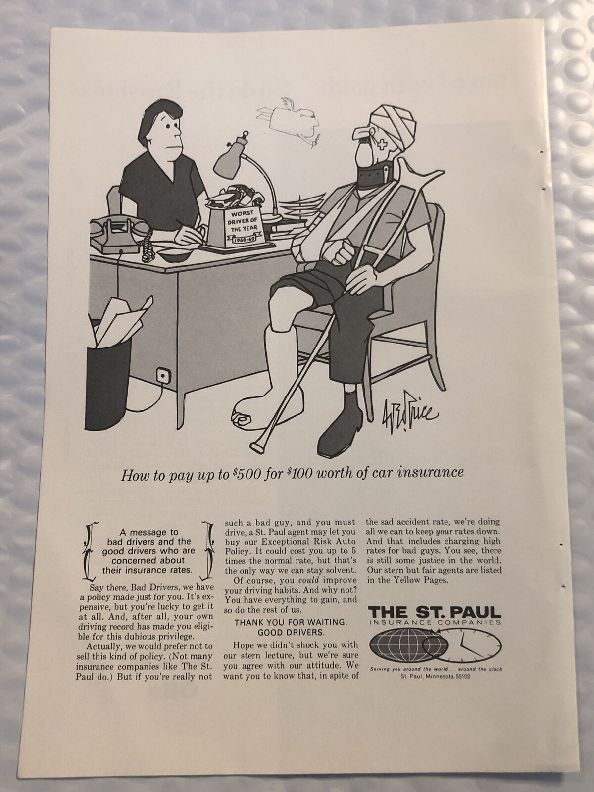 Vintage 1969 The St. Paul Original Print Ad Full Page -   Pay $500 For $100