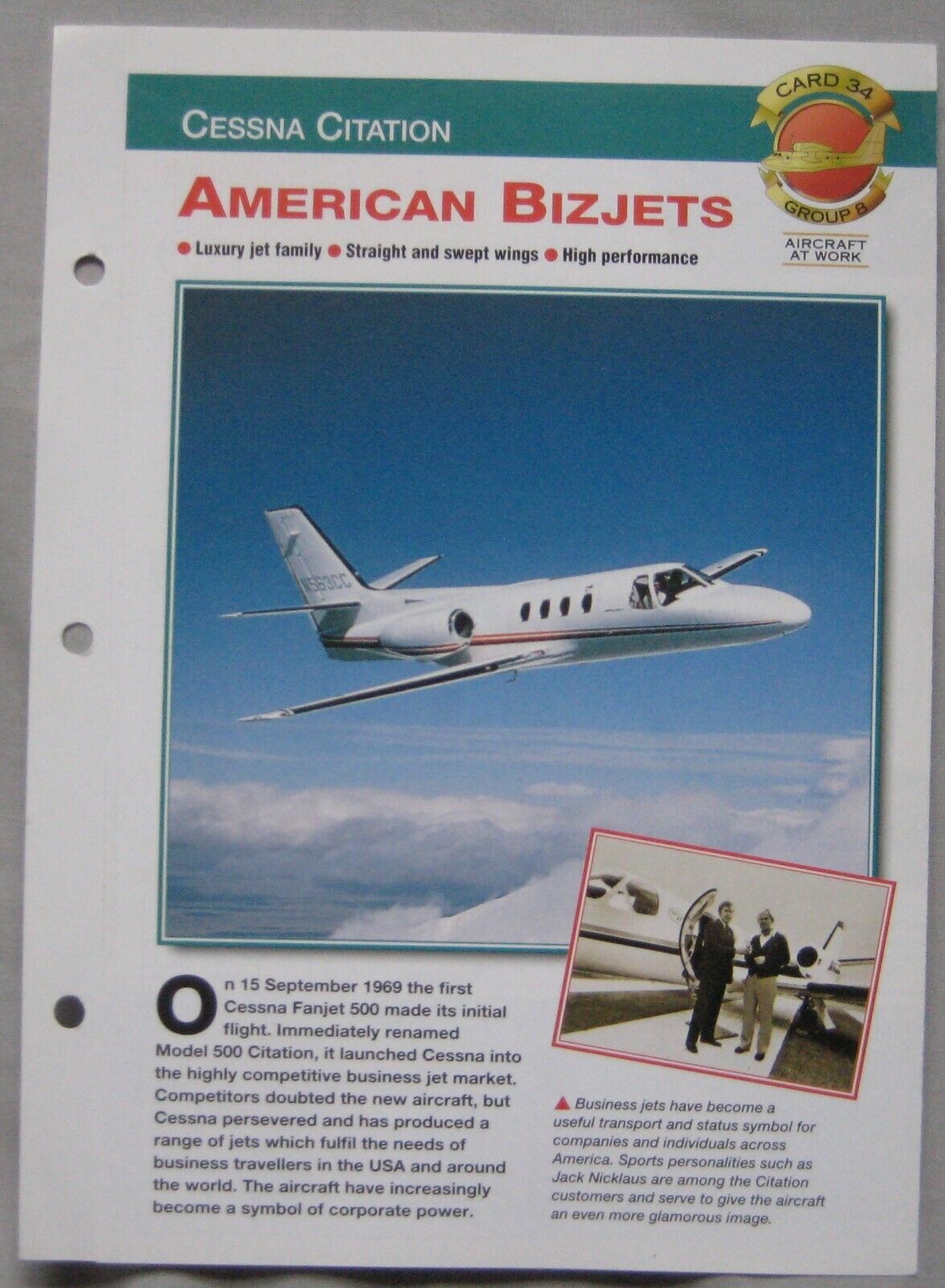 Aircraft of the World Card 34 , Group 8 - Cessna Citation