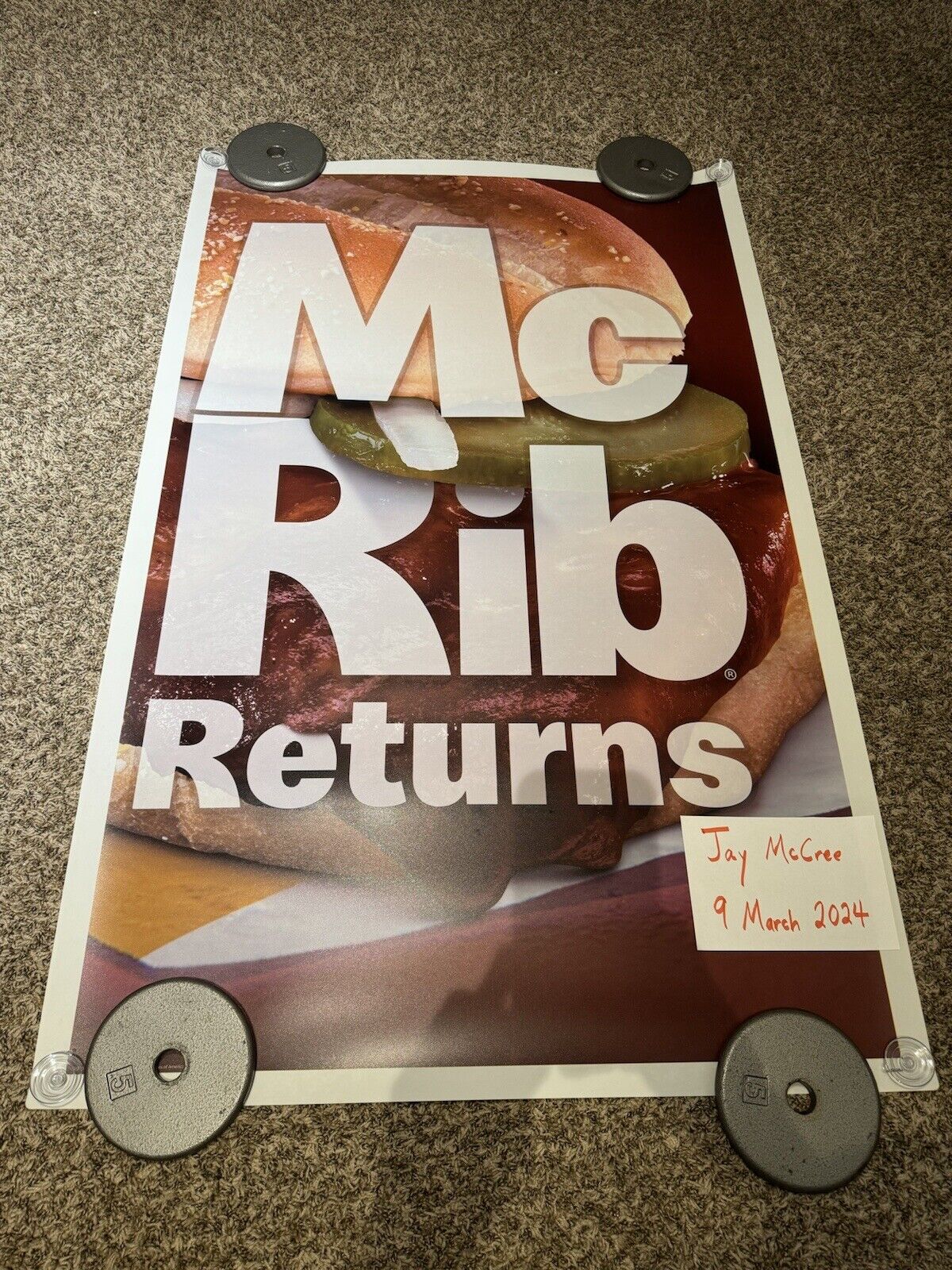 Very Rare McDonald\'s McRib Large Vinyl Plastic Poster 55x35 (over 4 FEET TALL)