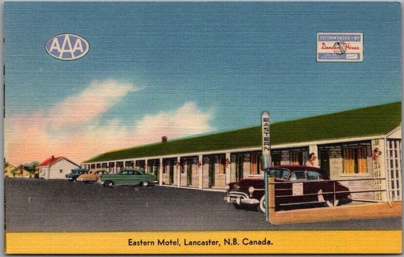 1950s Lancaster, New Brunswick NB Canada Postcard EASTERN MOTEL Roadside Linen