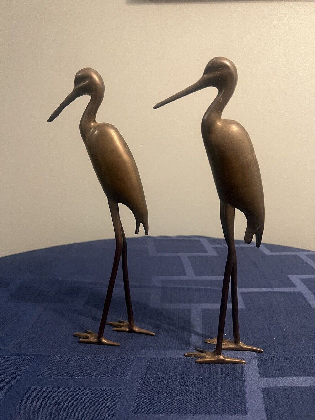 Set of two vintage solid brass (heavy) crane heron birds 12” 