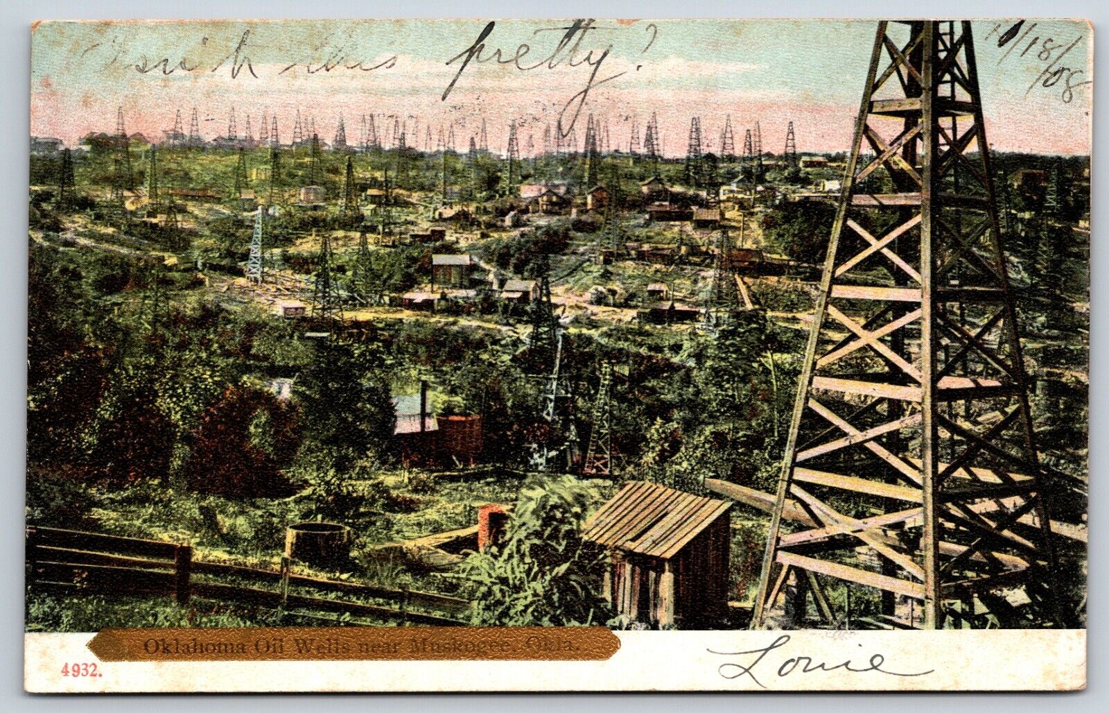 Postcard Oklahoma Oil Wells Near Muskogee Oklahoma Posted 1908