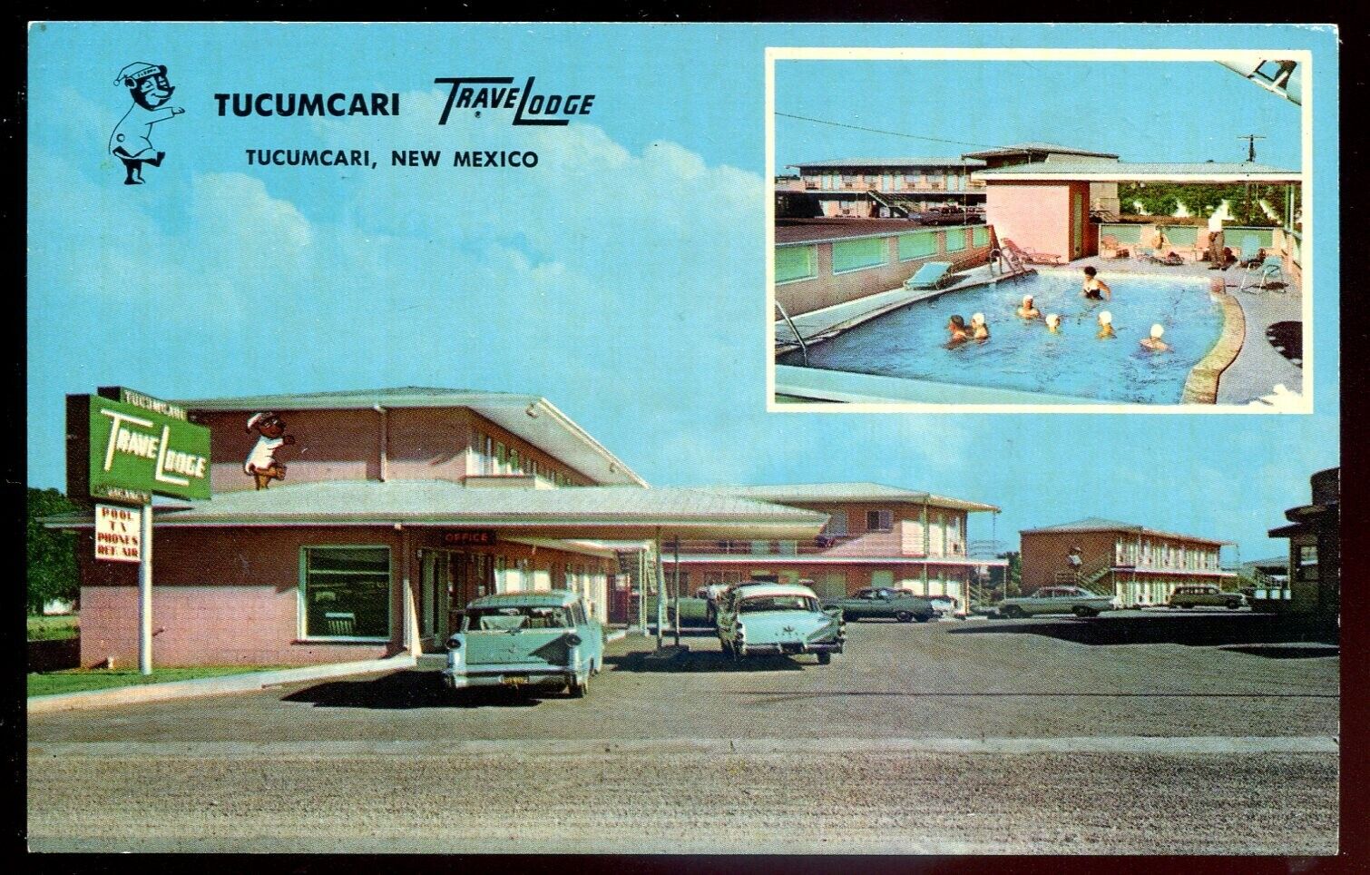 TUCUMCARI New Mexico Postcard 1960s Travel Lodge Old Cars