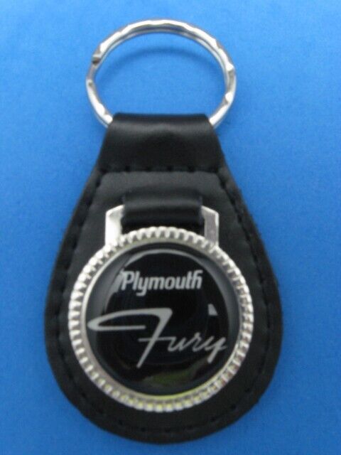 Vintage Plymouth Fury genuine grain leather keyring key fob keychain Collectible