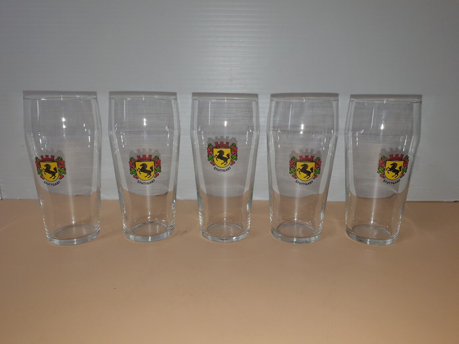 Vintage German Beer Glasses Rims Stuttgart Emblems/ Set Of 5