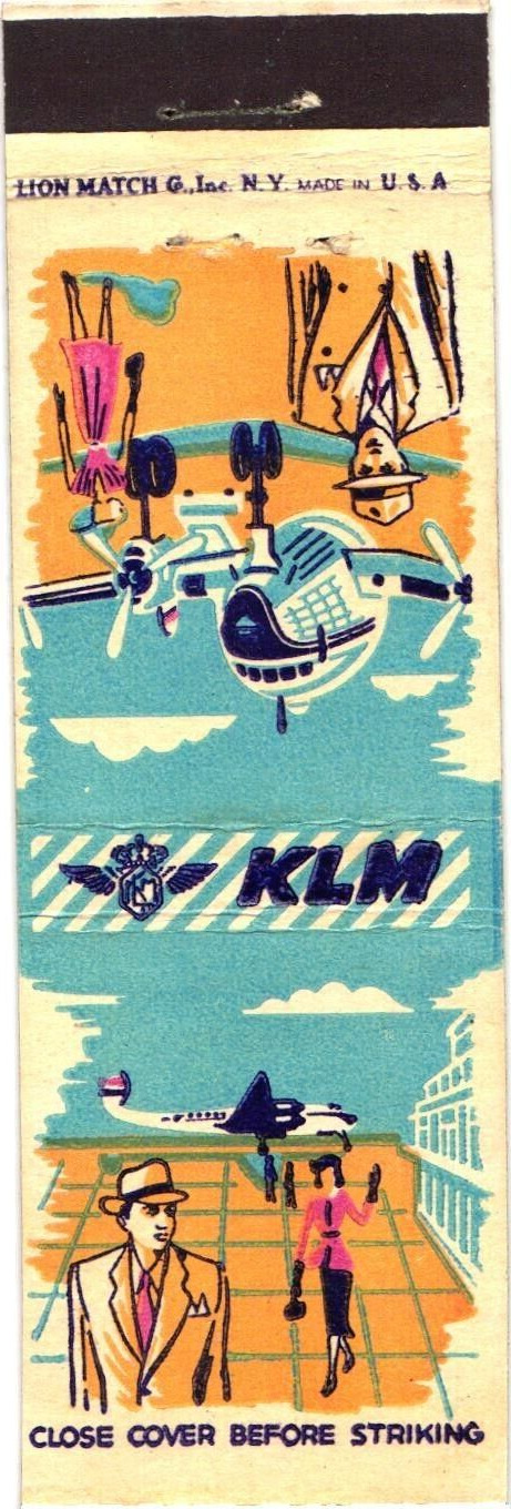 Europe Near & Far East K.L.M. Royal Dutch Airlines Vintage Matchbook Cover