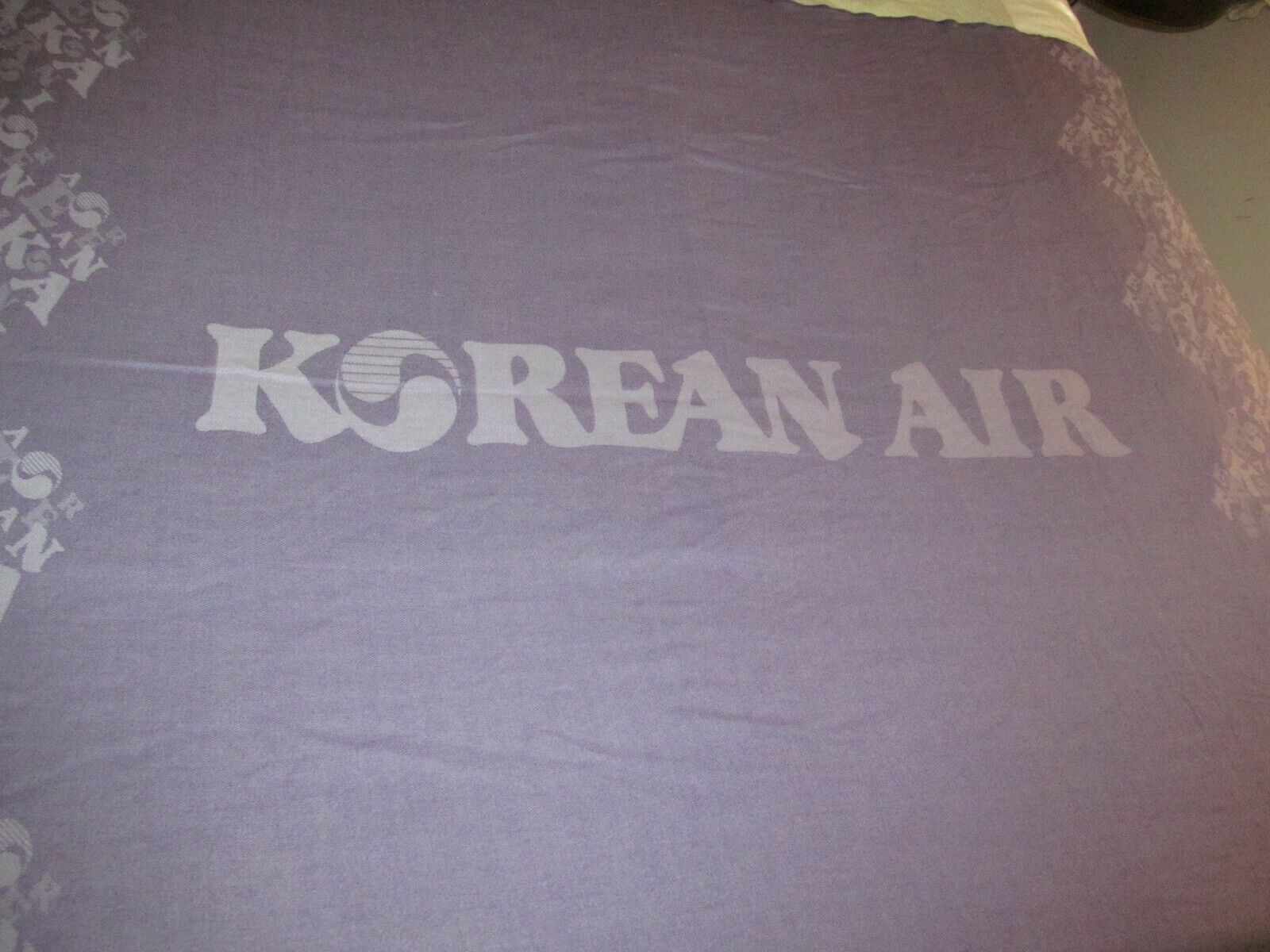 vtg KOREAN AIR KAL lavender airline cabin BLANKET textile travel couch throw vNT