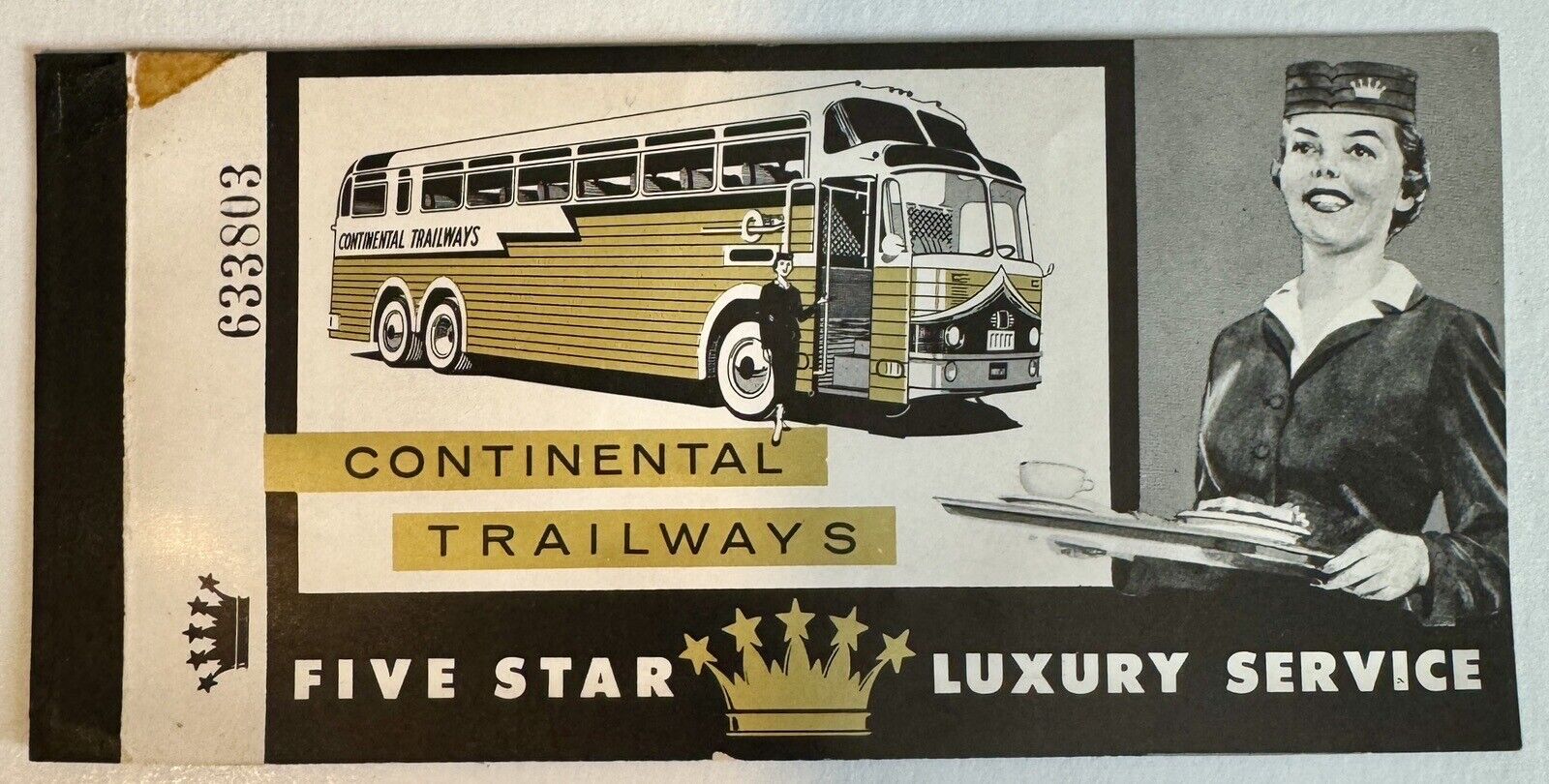 Bus Continental Trailways Ticket 1961 Houston Tx Dallas Bus Service Passenger