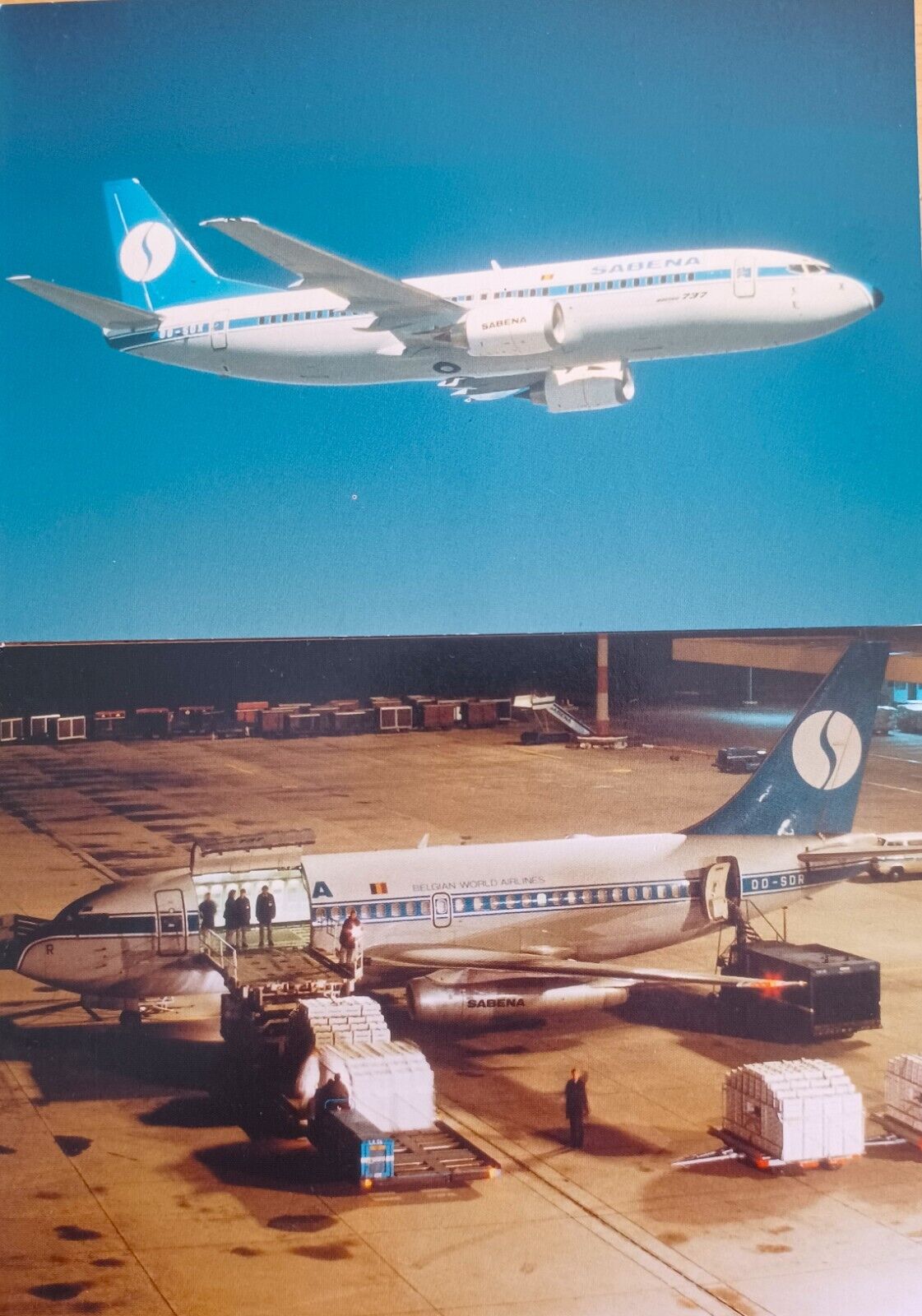 SABENA BELGIAN WORLD AIRLINES Postcards, Boeing 737-229 & 329, 6in x 4in