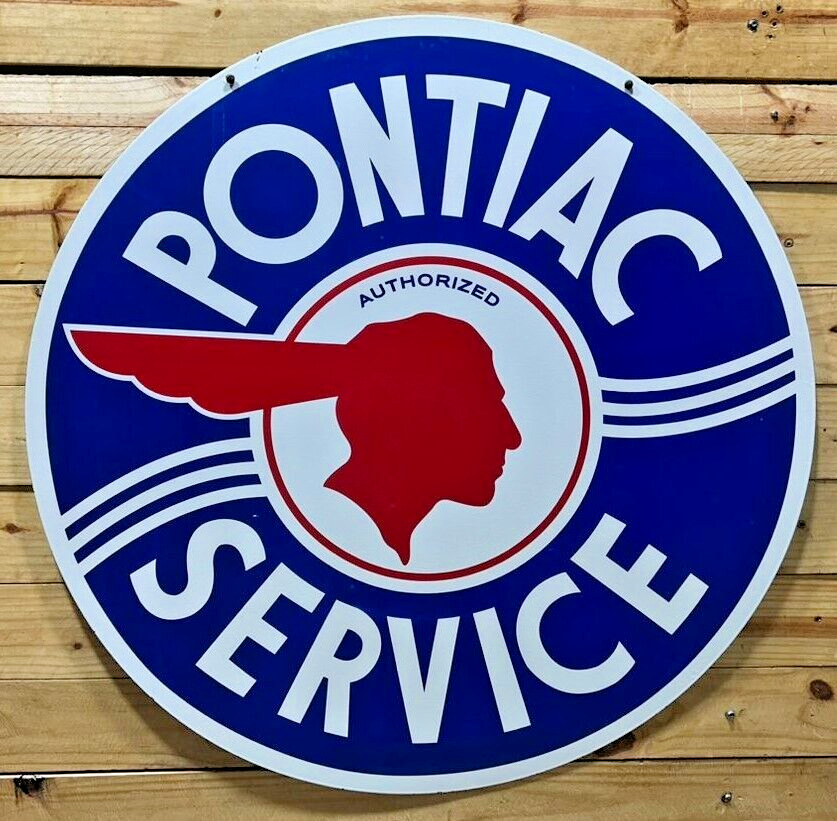 PONTIAC SERVICE PORCELAIN ENAMEL ADVERTISEMENT SIGN AUTOMOBILE SIGN 48 INCHES