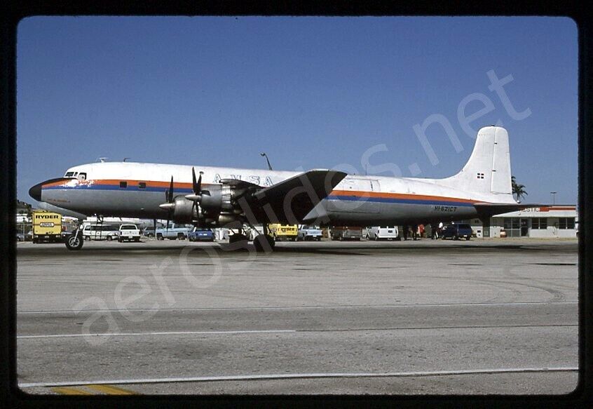 AMSA Aerolineas Mundo SA Douglas DC-7B HI-621CT Jan 93 Kodachrome Slide/Dia A2