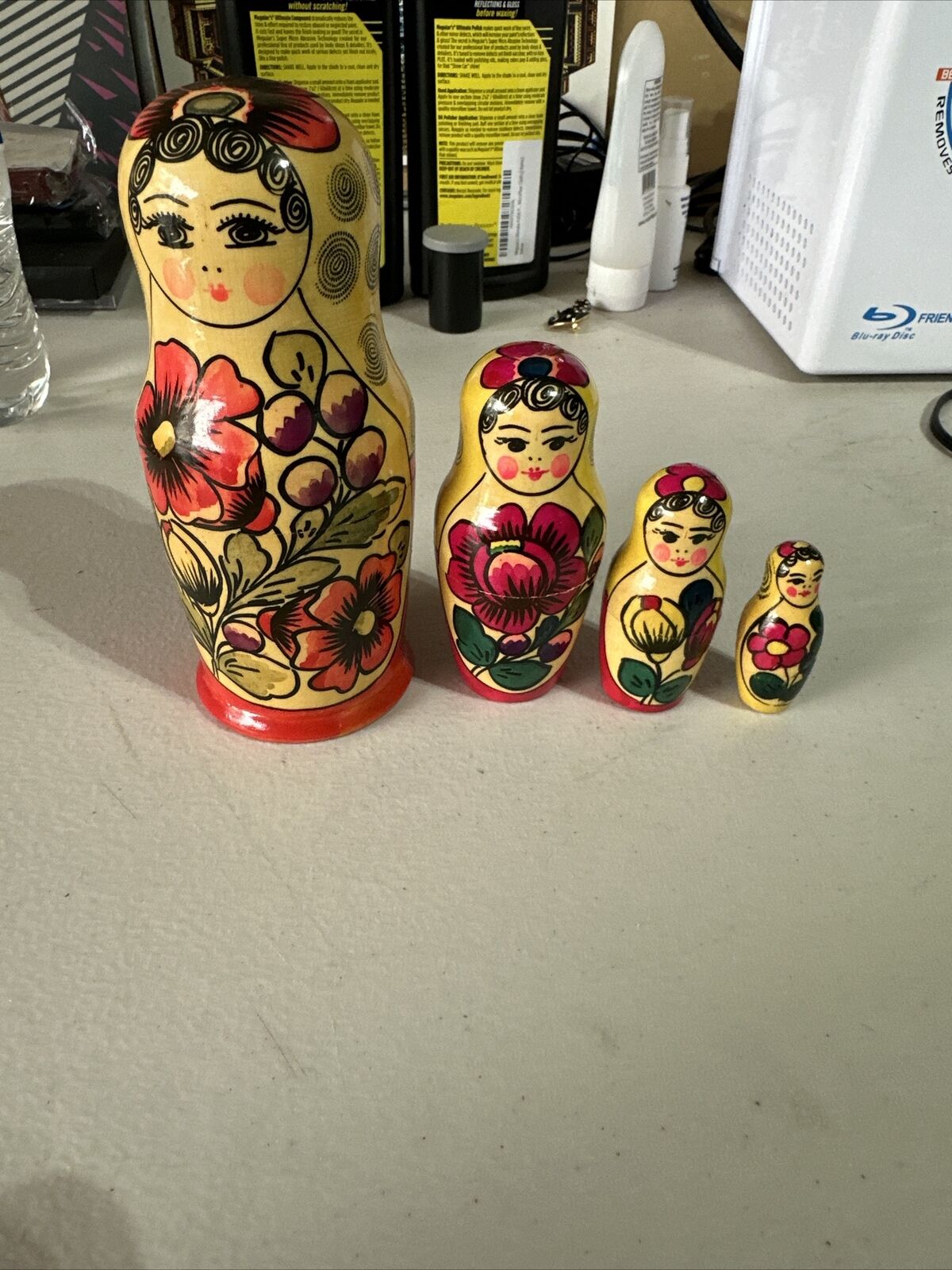 Russian Nesting Dolls Hand Painted Wooden 4 Pieces Vintage