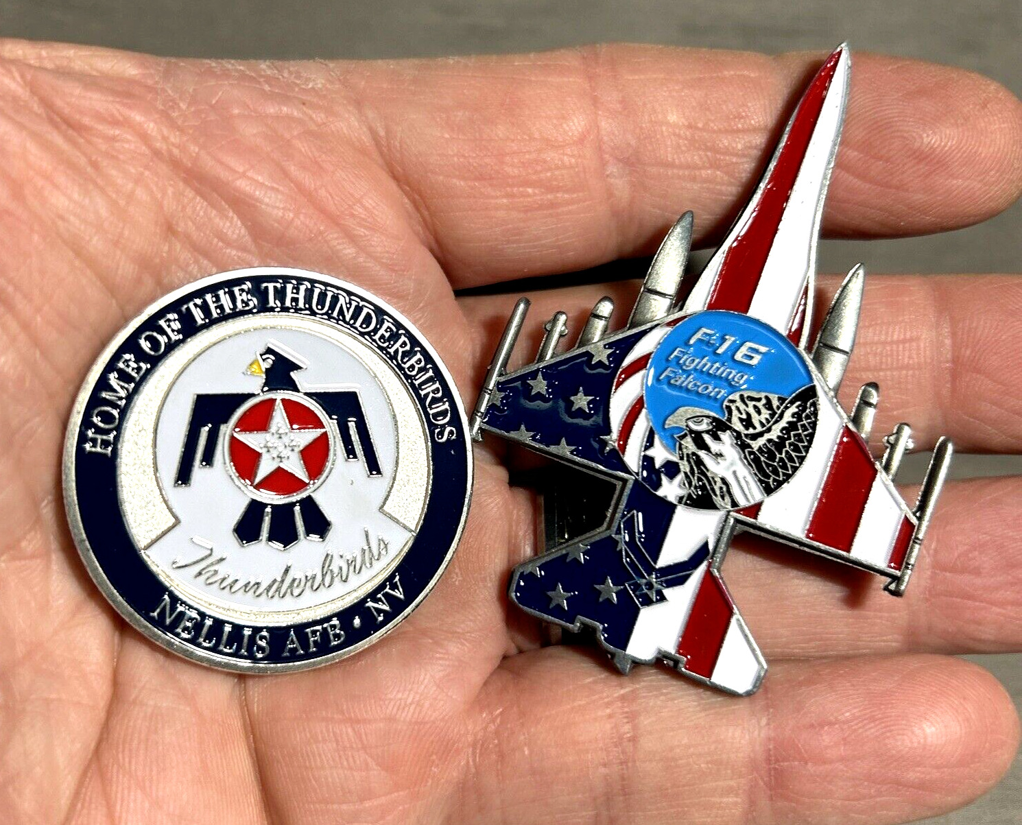 US AIR FORCE NELLIS AFB NV THUNDERBIRDS✈& F-16 Fighter Jet Coin Set