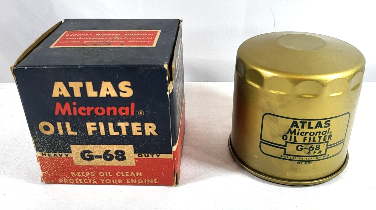 Rare 1962 Chevy II Atlas Supply Co. G-68 Micronal Automotive Oil Filter - NOS