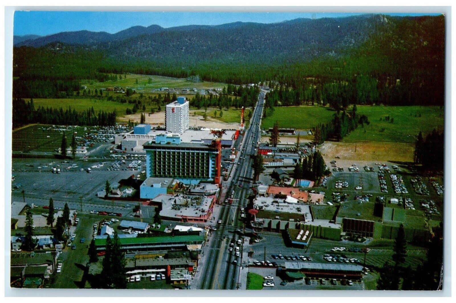 c1960 Beautiful Air View South Shore Lake Tahoe Luxury Hotel Nevada NV Postcard